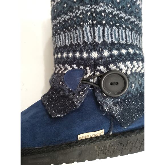 $Muk luk blue Nordic boot native tribal sweater midcalf button cozy womens sz 8 - Picture 6 of 7